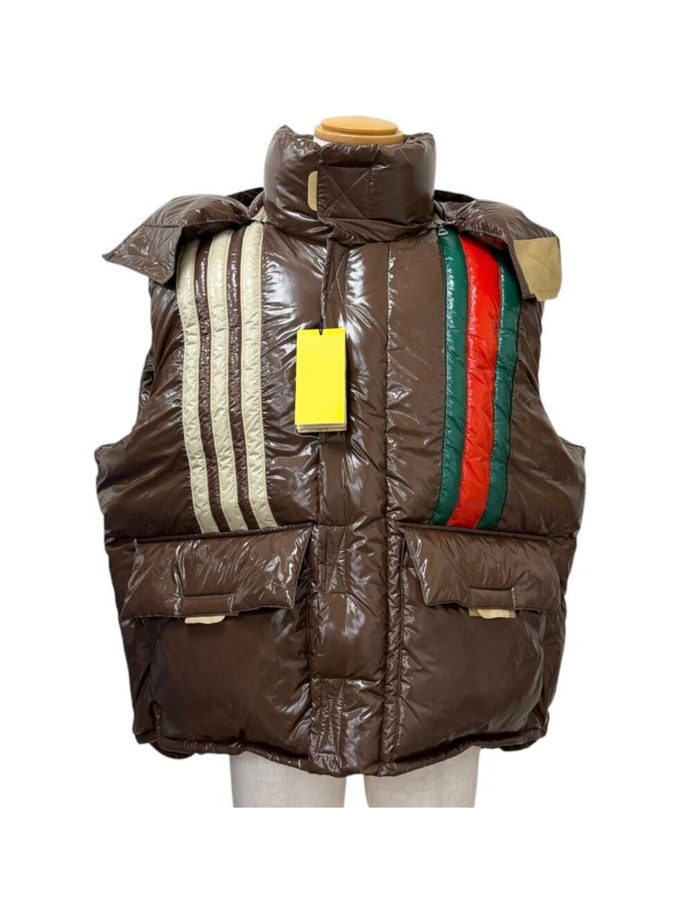 Gucci Adidas Web Line Three Stripes Hooded Down Vest Brown 54